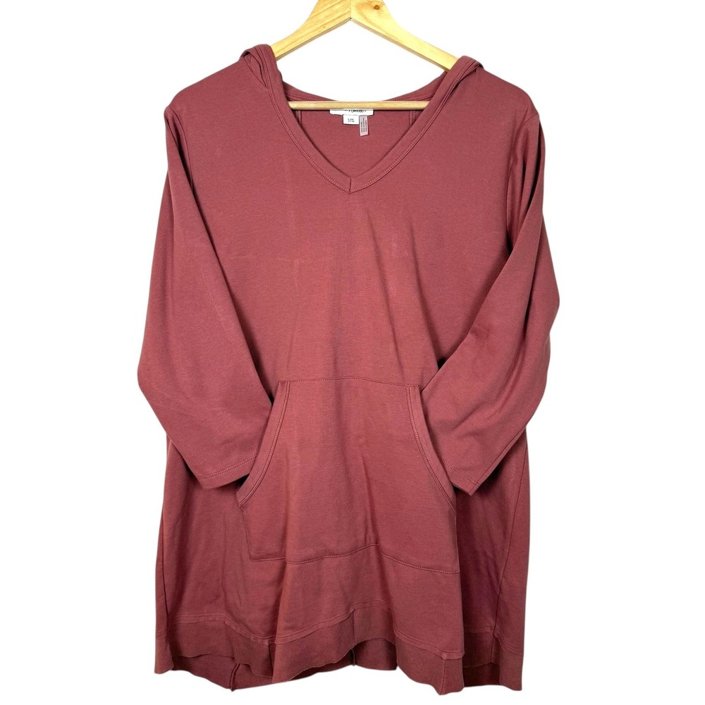 Simply Noelle Rose Mauve Lightweight Tunic Hoodie 3/4 Sleeve V-Neck L/XL Pocket